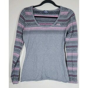 Le Tigre Gray Fair Isle Long Sleeve Top‎ Logo Cotton Size L